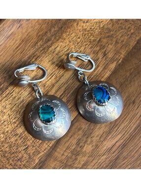 Sterling Silver Banded Agate Dangle Earrings SSH Southwestern Clip